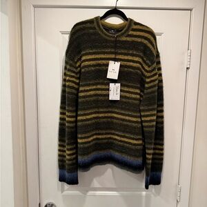Paul Smith Yellow and Olive Striped Crewneck Sweater
